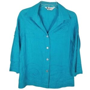 Mazzaro Turquoise Shirt Blue Womens Size M Artsy Eclectic Soft Glam Quiet Luxury